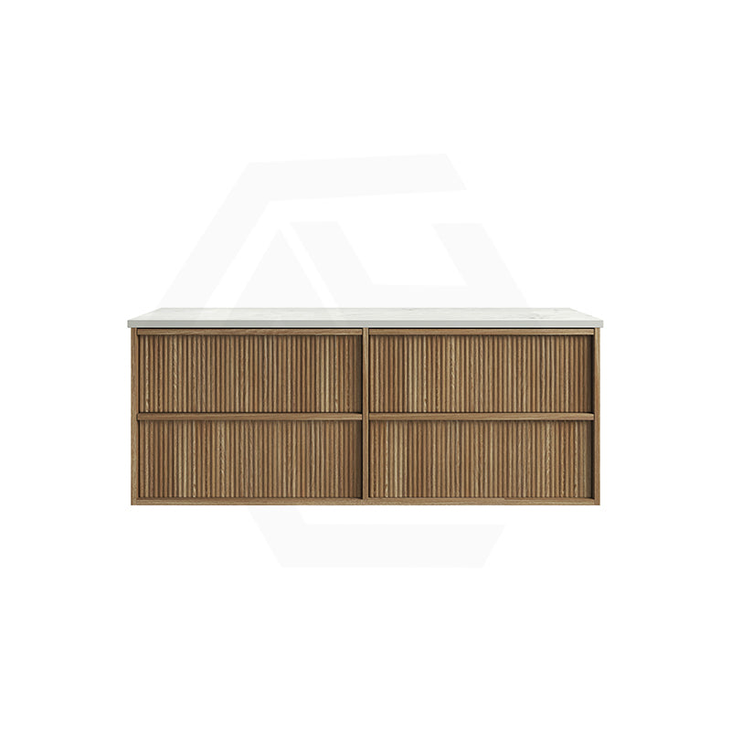 Aulic Venetta 600-1800mm Harvest Oak Fluted Framed Plywood Wall Hung Vanity with L-Rail Finger Pull Drawers