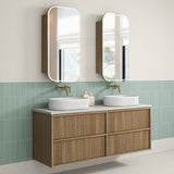 Aulic Venetta 600-1800mm Harvest Oak Fluted Framed Plywood Wall Hung Vanity with L-Rail Finger Pull Drawers