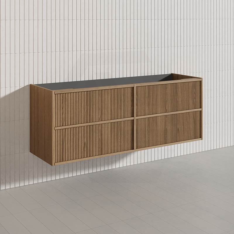 Aulic Venetta 600-1800mm Harvest Oak Fluted Framed Plywood Wall Hung Vanity with L-Rail Finger Pull Drawers