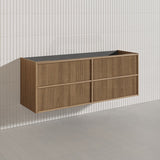 Aulic Venetta 600-1800mm Harvest Oak Fluted Framed Plywood Wall Hung Vanity with L-Rail Finger Pull Drawers