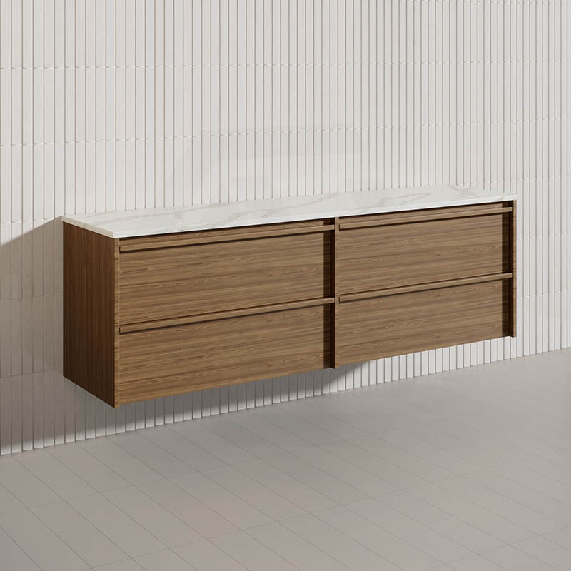 Aulic Venetta 1800mm Harvest Oak Framed Plywood Wall Hung Vanity with L-Rail Finger Pull Drawers