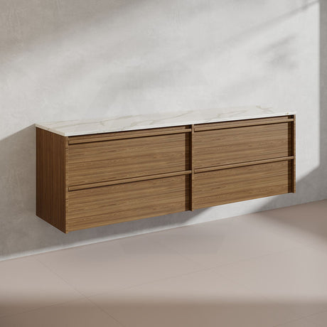 Aulic Venetta 1800mm Harvest Oak Framed Plywood Wall Hung Vanity with L-Rail Finger Pull Drawers