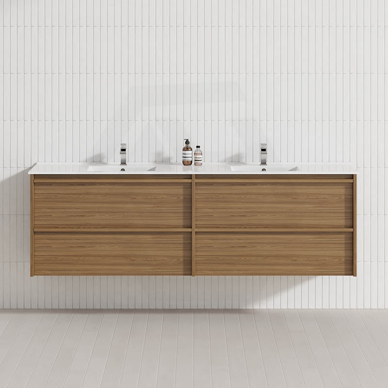 Aulic Venetta 600-1800mm Harvest Oak Framed Plywood Wall Hung Vanity with L-Rail Finger Pull Drawers