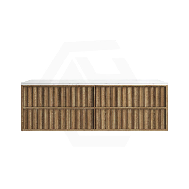 Aulic Venetta 600-1800mm Harvest Oak Fluted Framed Plywood Wall Hung Vanity with L-Rail Finger Pull Drawers