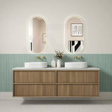 Aulic Venetta 600-1800mm Harvest Oak Fluted Framed Plywood Wall Hung Vanity with L-Rail Finger Pull Drawers