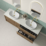 Aulic Venetta 600-1800mm Harvest Oak Fluted Framed Plywood Wall Hung Vanity with L-Rail Finger Pull Drawers