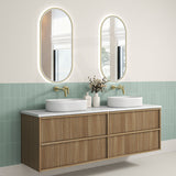 Aulic Venetta 600-1800mm Harvest Oak Fluted Framed Plywood Wall Hung Vanity with L-Rail Finger Pull Drawers
