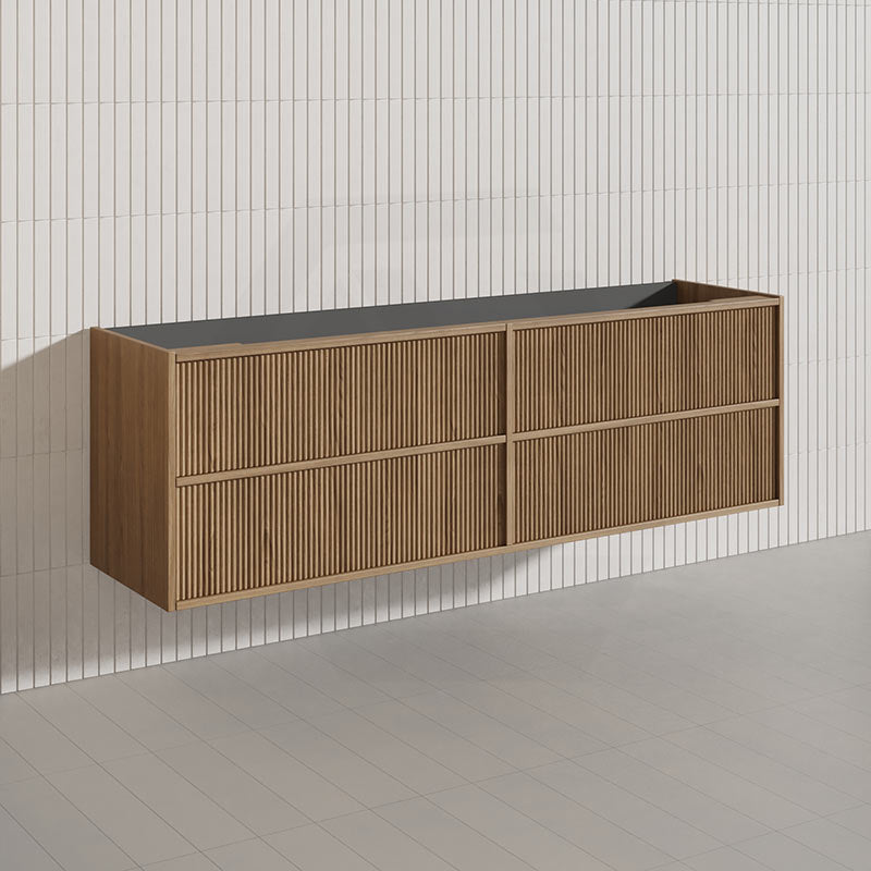Aulic Venetta 600-1800mm Harvest Oak Fluted Framed Plywood Wall Hung Vanity with L-Rail Finger Pull Drawers