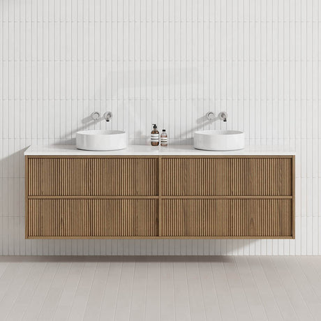 Aulic Venetta 600-1800mm Harvest Oak Fluted Framed Plywood Wall Hung Vanity with L-Rail Finger Pull Drawers