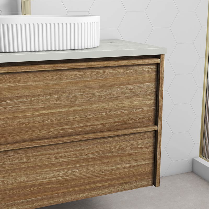 600-1800mm Aulic Venetta Harvest Oak Framed Wall Hung Vanity Plywood Cabinet Only & Vanity Top Available