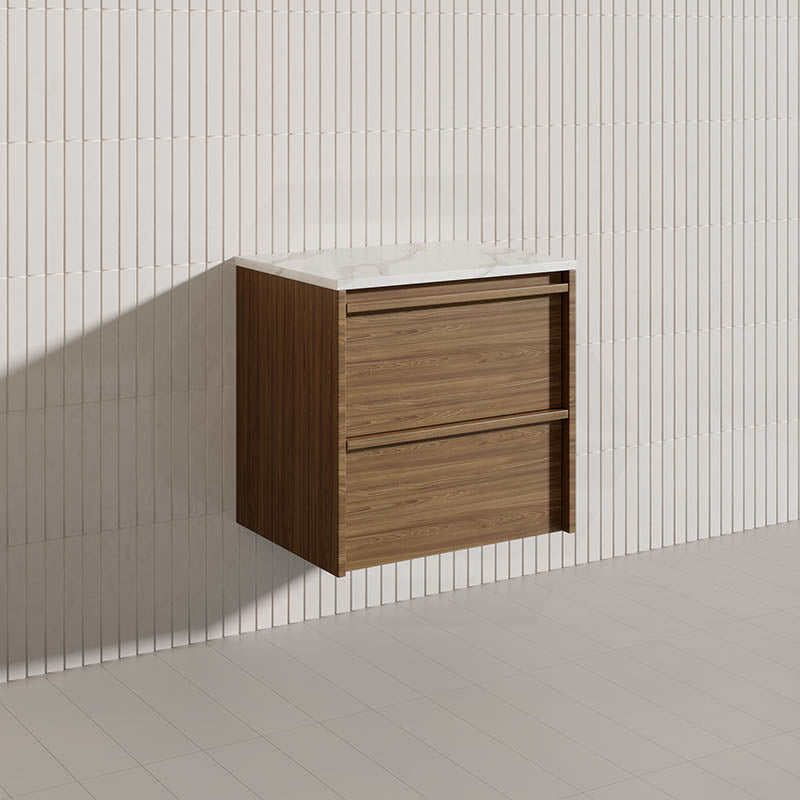 Aulic Venetta 600mm Harvest Oak Framed Plywood Wall Hung Vanity with L-Rail Finger Pull Drawers
