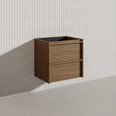 Aulic Venetta 600mm Harvest Oak Framed Plywood Wall Hung Vanity with L-Rail Finger Pull Drawers