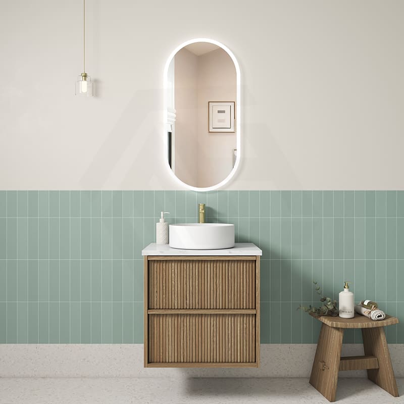 Aulic Venetta 600-1800mm Harvest Oak Fluted Framed Plywood Wall Hung Vanity with L-Rail Finger Pull Drawers