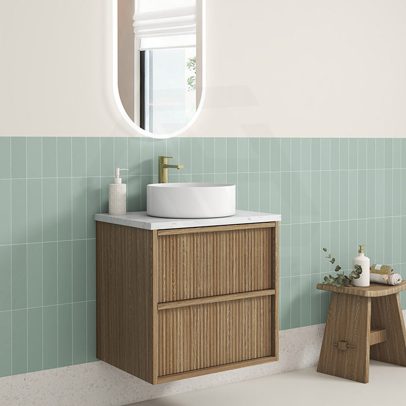 Aulic Venetta 600-1800mm Harvest Oak Fluted Framed Plywood Wall Hung Vanity with L-Rail Finger Pull Drawers