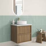 Aulic Venetta 600-1800mm Harvest Oak Fluted Framed Plywood Wall Hung Vanity with L-Rail Finger Pull Drawers