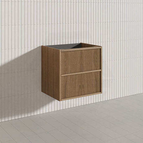 Aulic Venetta 600-1800mm Harvest Oak Fluted Framed Plywood Wall Hung Vanity with L-Rail Finger Pull Drawers