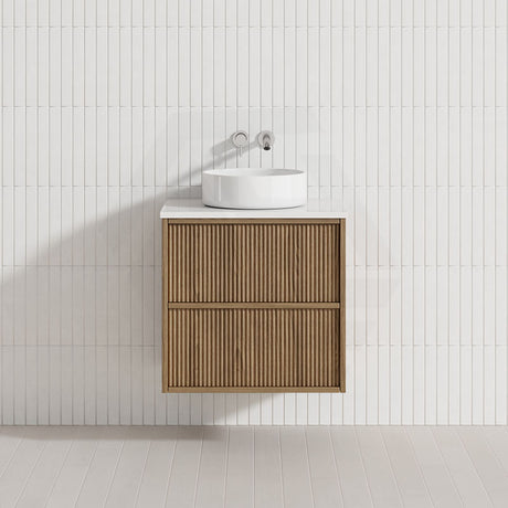 Aulic Venetta 600-1800mm Harvest Oak Fluted Framed Plywood Wall Hung Vanity with L-Rail Finger Pull Drawers