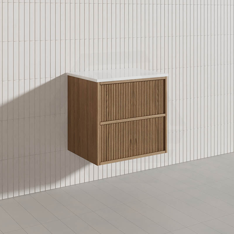 Aulic Venetta 600-1800mm Harvest Oak Fluted Framed Plywood Wall Hung Vanity with L-Rail Finger Pull Drawers