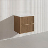 Aulic Venetta 600-1800mm Harvest Oak Fluted Framed Plywood Wall Hung Vanity with L-Rail Finger Pull Drawers