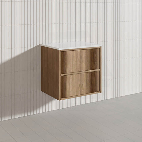 Aulic Venetta 600-1800mm Harvest Oak Fluted Framed Plywood Wall Hung Vanity with L-Rail Finger Pull Drawers
