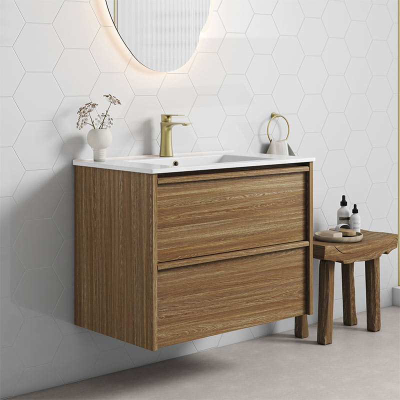600-1800mm Aulic Venetta Harvest Oak Framed Wall Hung Vanity Plywood Cabinet Only & Vanity Top Available