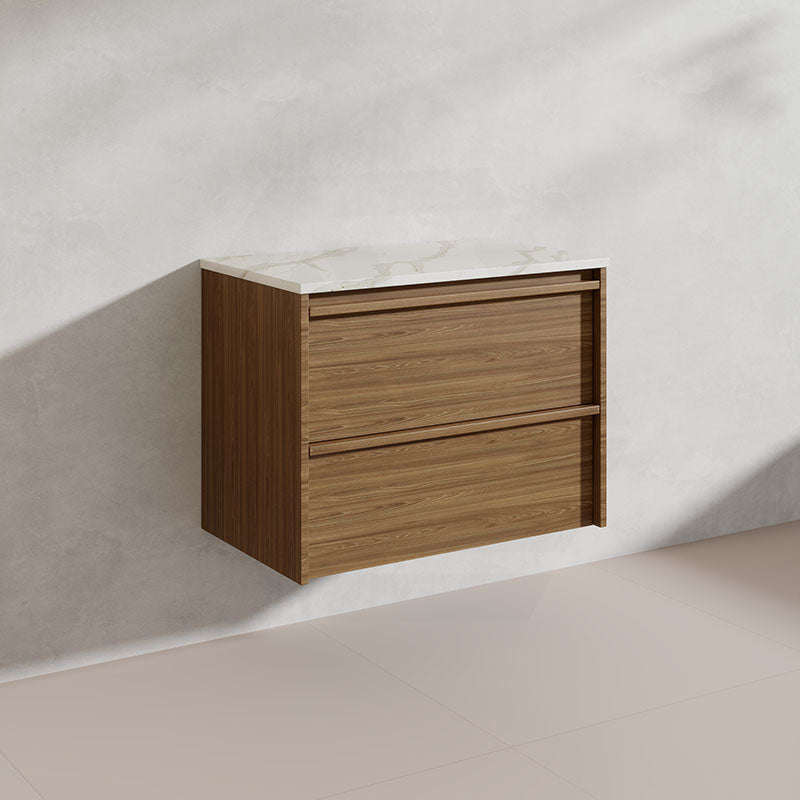 Aulic Venetta 750mm Harvest Oak Framed Plywood Wall Hung Vanity with L-Rail Finger Pull Drawers