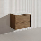 Aulic Venetta 750mm Harvest Oak Framed Plywood Wall Hung Vanity with L-Rail Finger Pull Drawers