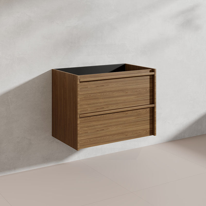 Aulic Venetta 750mm Harvest Oak Framed Plywood Wall Hung Vanity with L-Rail Finger Pull Drawers