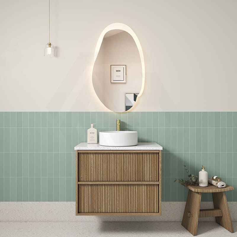 Aulic Venetta 600-1800mm Harvest Oak Fluted Framed Plywood Wall Hung Vanity with L-Rail Finger Pull Drawers
