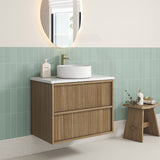 Aulic Venetta 600-1800mm Harvest Oak Fluted Framed Plywood Wall Hung Vanity with L-Rail Finger Pull Drawers