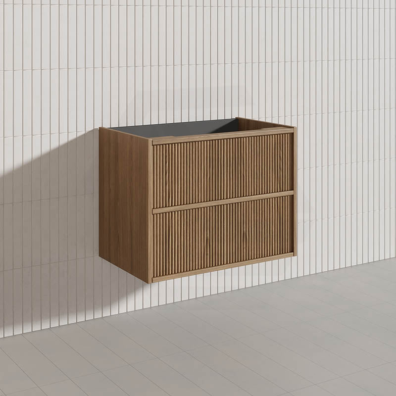 Aulic Venetta 600-1800mm Harvest Oak Fluted Framed Plywood Wall Hung Vanity with L-Rail Finger Pull Drawers