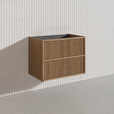 Aulic Venetta 600-1800mm Harvest Oak Fluted Framed Plywood Wall Hung Vanity with L-Rail Finger Pull Drawers