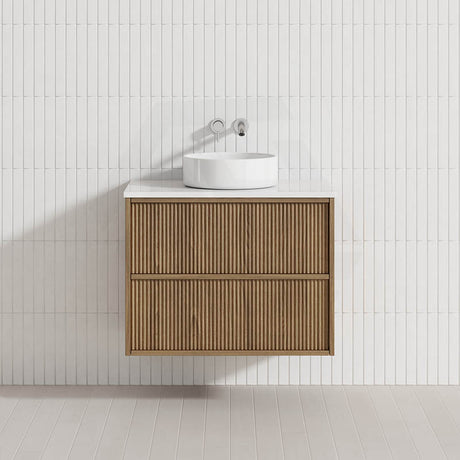 Aulic Venetta 600-1800mm Harvest Oak Fluted Framed Plywood Wall Hung Vanity with L-Rail Finger Pull Drawers