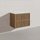 Aulic Venetta 600-1800mm Harvest Oak Fluted Framed Plywood Wall Hung Vanity with L-Rail Finger Pull Drawers