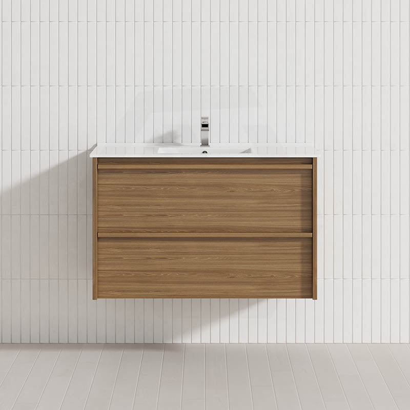 Aulic Venetta 600-1800mm Harvest Oak Framed Plywood Wall Hung Vanity with L-Rail Finger Pull Drawers