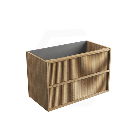 Aulic Venetta 600-1800mm Harvest Oak Fluted Framed Plywood Wall Hung Vanity with L-Rail Finger Pull Drawers