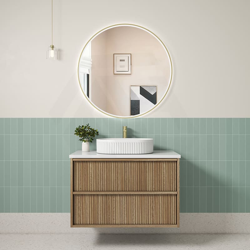 Aulic Venetta 600-1800mm Harvest Oak Fluted Framed Plywood Wall Hung Vanity with L-Rail Finger Pull Drawers