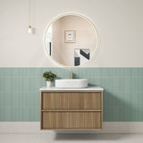 Aulic Venetta 600-1800mm Harvest Oak Fluted Framed Plywood Wall Hung Vanity with L-Rail Finger Pull Drawers