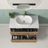 Aulic Venetta 600-1800mm Harvest Oak Fluted Framed Plywood Wall Hung Vanity with L-Rail Finger Pull Drawers