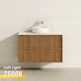 Aulic Venetta 600-1800mm Harvest Oak Fluted Framed Plywood Wall Hung Vanity with L-Rail Finger Pull Drawers
