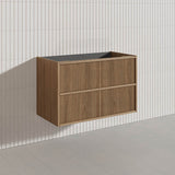 Aulic Venetta 600-1800mm Harvest Oak Fluted Framed Plywood Wall Hung Vanity with L-Rail Finger Pull Drawers