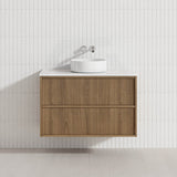 Aulic Venetta 600-1800mm Harvest Oak Fluted Framed Plywood Wall Hung Vanity with L-Rail Finger Pull Drawers