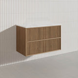 Aulic Venetta 600-1800mm Harvest Oak Fluted Framed Plywood Wall Hung Vanity with L-Rail Finger Pull Drawers