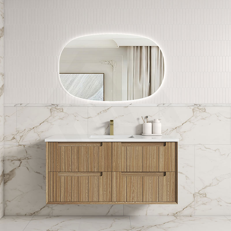 Aulic Voulari 600-1800mm Harvest Oak Framed Wall Hung Vanity Plywood Cabinet Only & Stone Top Available