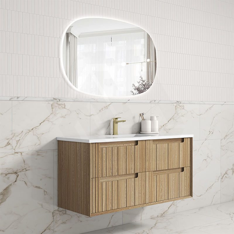 Aulic Voulari 600-1800mm Harvest Oak Framed Wall Hung Vanity Plywood Cabinet Only & Stone Top Available