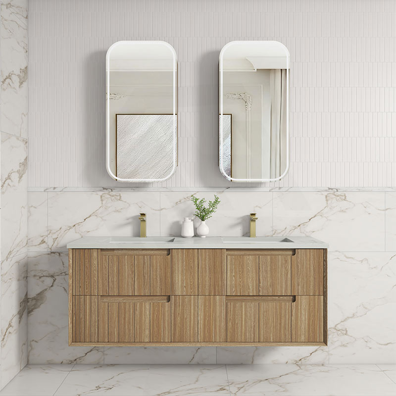 Aulic Voulari 600-1800mm Harvest Oak Framed Wall Hung Vanity Plywood Cabinet Only & Stone Top Available