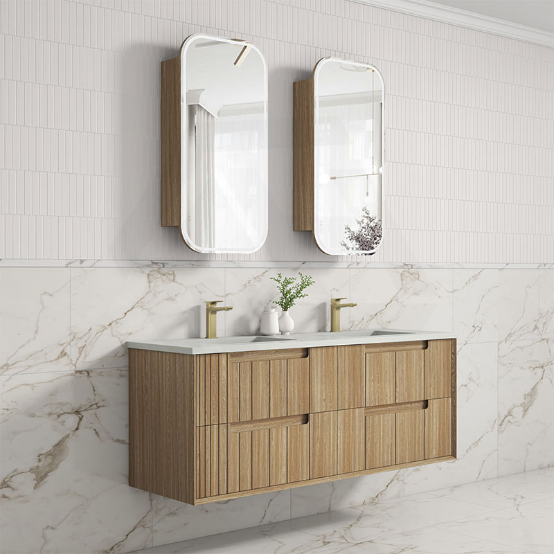 Aulic Voulari 600-1800mm Harvest Oak Framed Wall Hung Vanity Plywood Cabinet Only & Stone Top Available