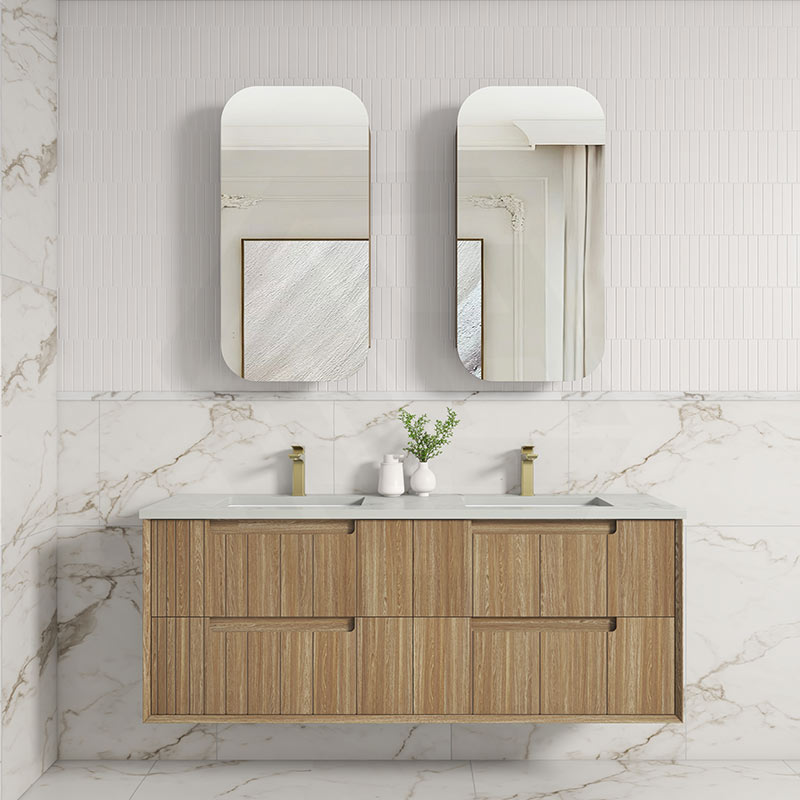 Aulic Voulari 600-1800mm Harvest Oak Framed Wall Hung Vanity Plywood Cabinet Only & Stone Top Available