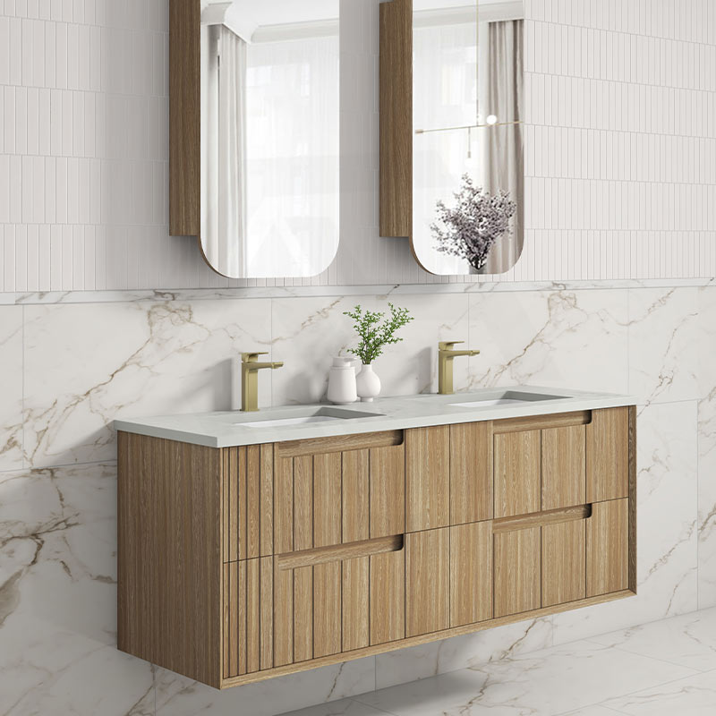 Aulic Voulari 600-1800mm Harvest Oak Framed Wall Hung Vanity Plywood Cabinet Only & Stone Top Available