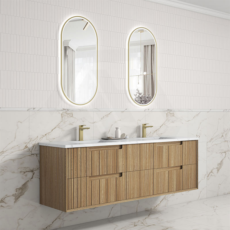 Aulic Voulari 600-1800mm Harvest Oak Framed Wall Hung Vanity Plywood Cabinet Only & Stone Top Available